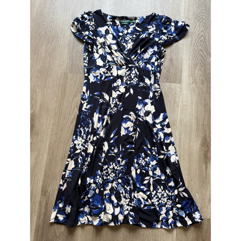 Lauren Ralph Laurel Navy Blue Floral Dress, Women's size 4